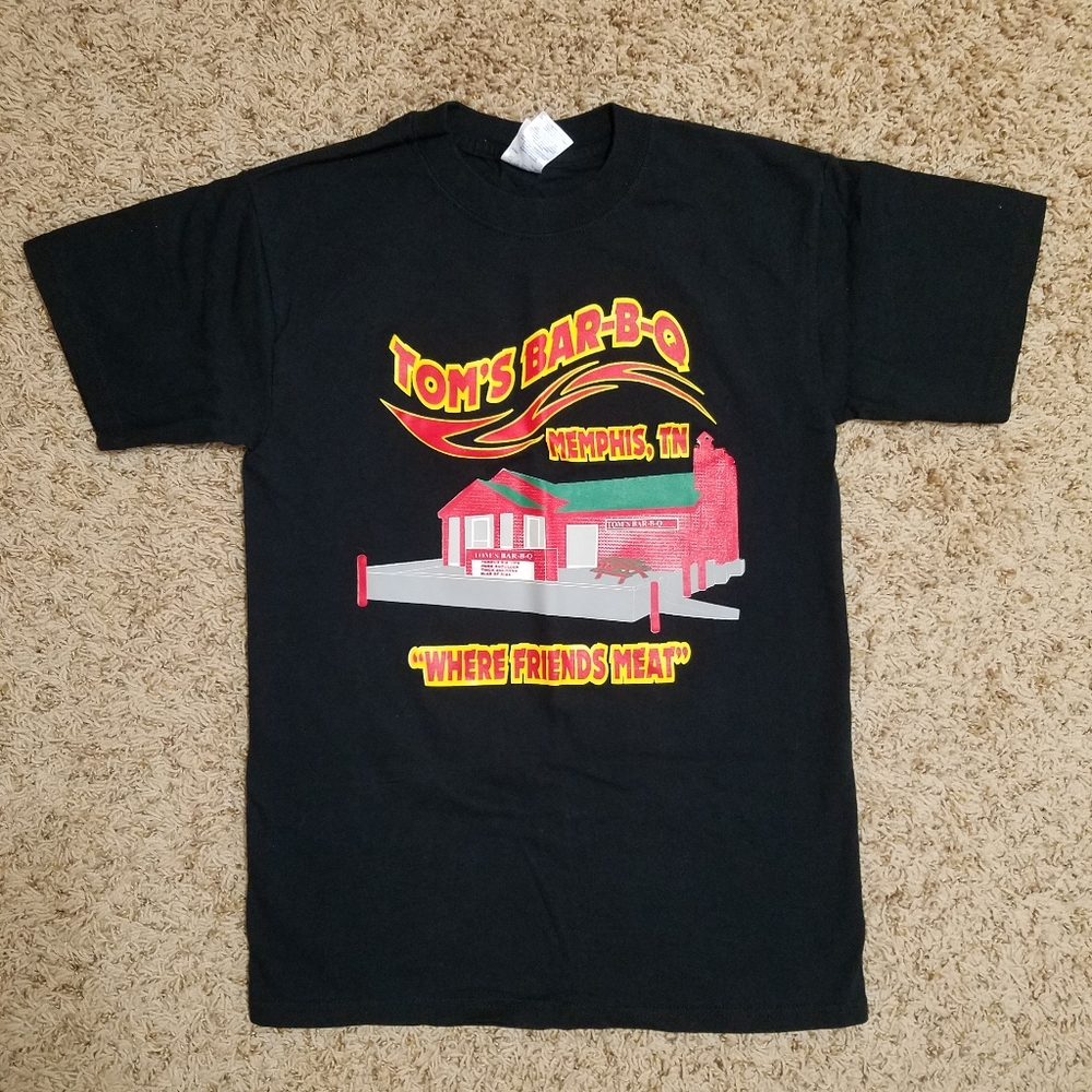NEW Memphis Tom's BBQ Tee SzS "Where Friends Meat"